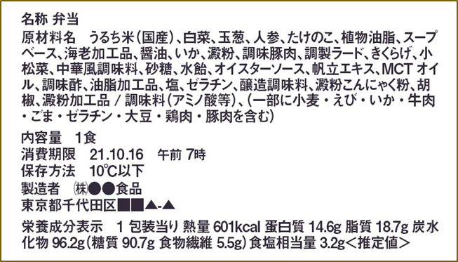 お弁当の表示ラベルの見方について教えてください | 原材料・産地
